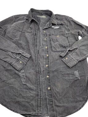 Topshop MOTO Distressed Oversized Button Up Shirt Womens Size Small/8